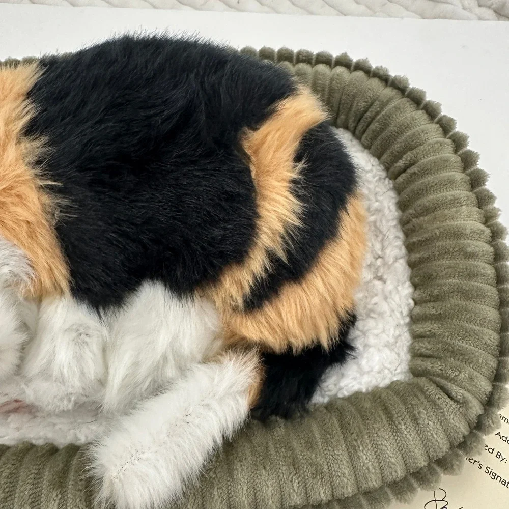 Perfect Petzzz Realistic Breathing Calico Cat Plush Toy with Bed and Certificate